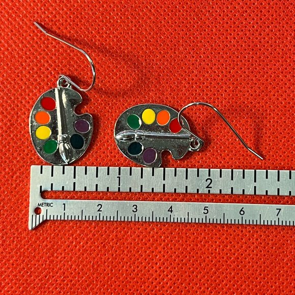 Artist with Paint Palette Paint Brush Silver Tone Earrings - Picture 2 of 2